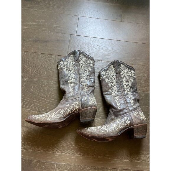 Corral Women's Brown Leather Cowboy Boots Vines Sz 9.5M - Picture 2 of 11